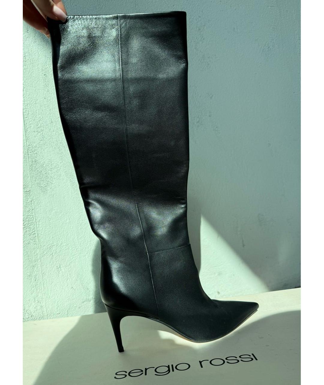 SERGIO ROSSI Черные кожаные сапоги, фото 7