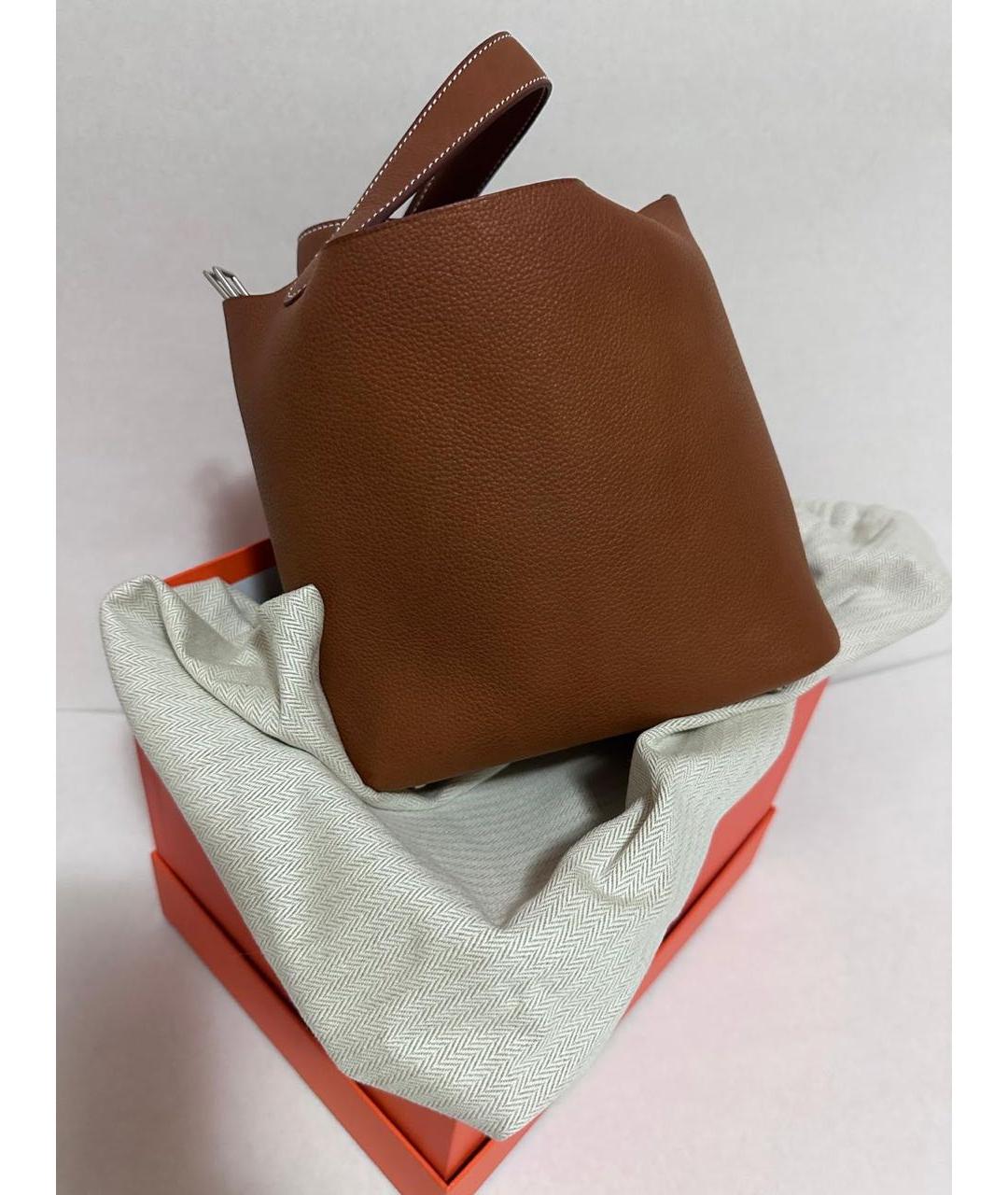 HERMES Коричневая кожаная сумка с короткими ручками, фото 3