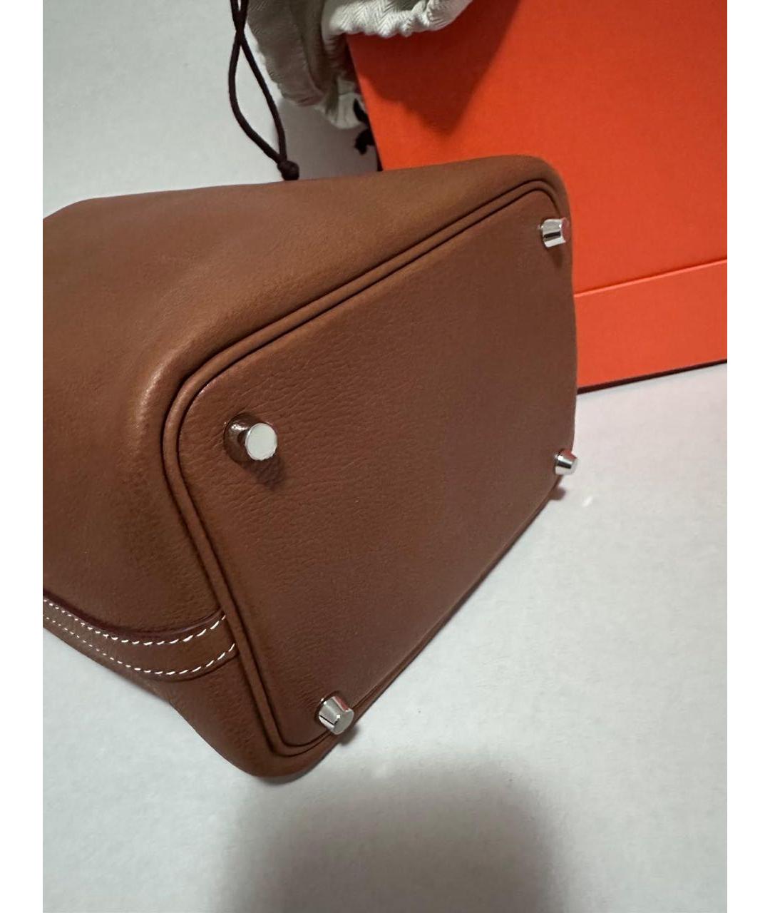 HERMES Коричневая кожаная сумка с короткими ручками, фото 2