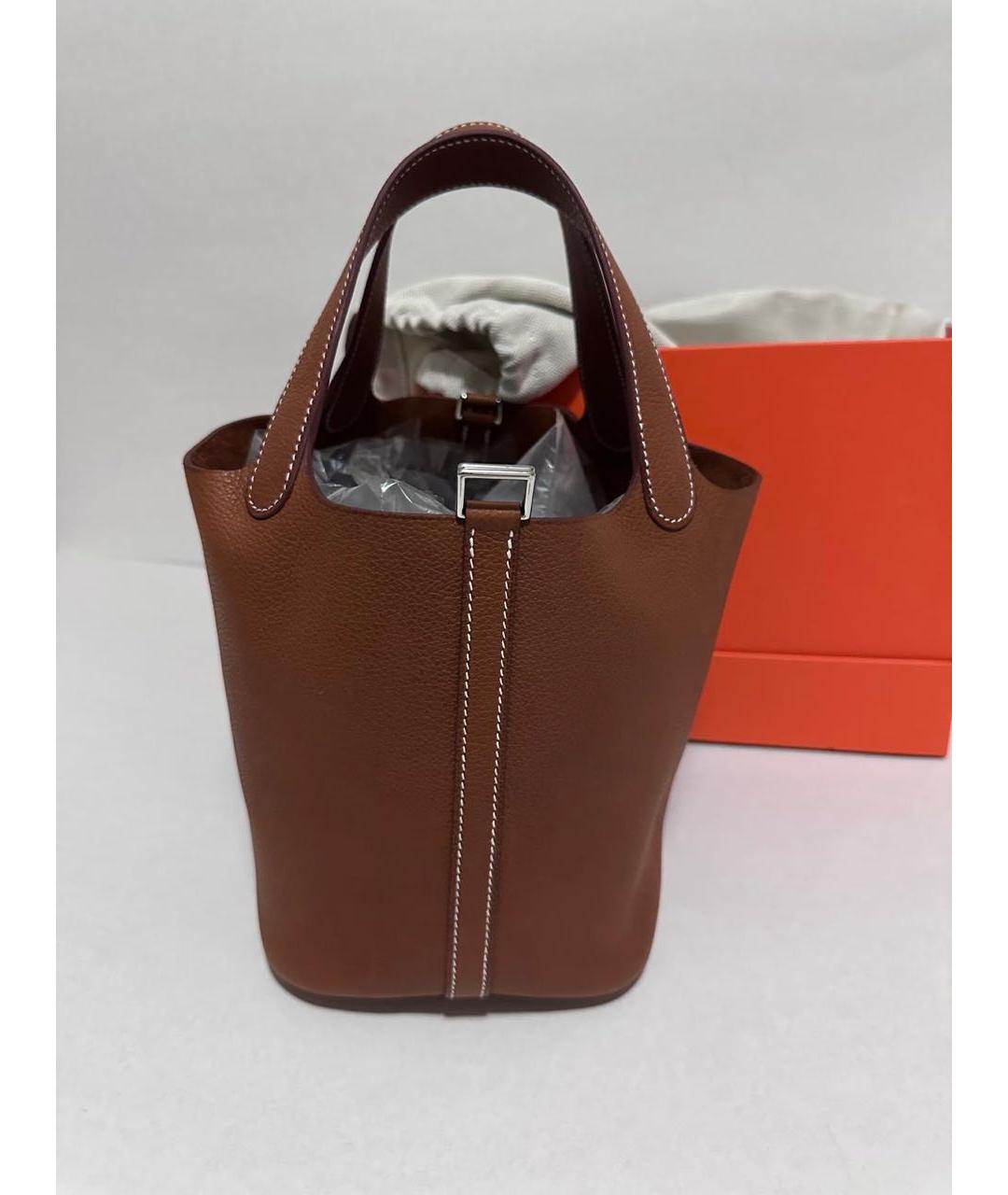 HERMES Коричневая кожаная сумка с короткими ручками, фото 9