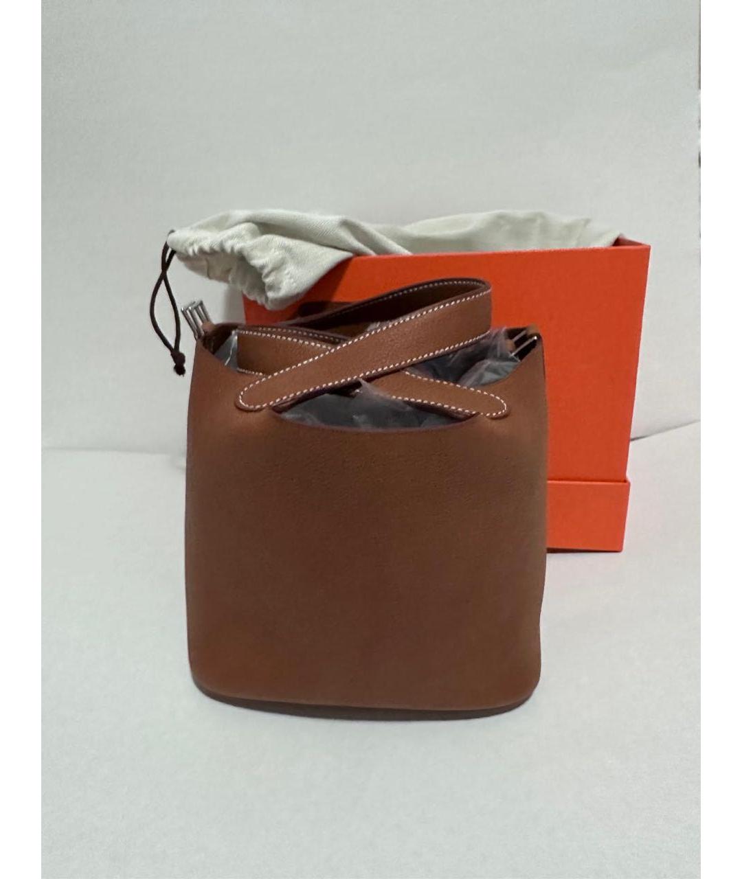 HERMES Коричневая кожаная сумка с короткими ручками, фото 8