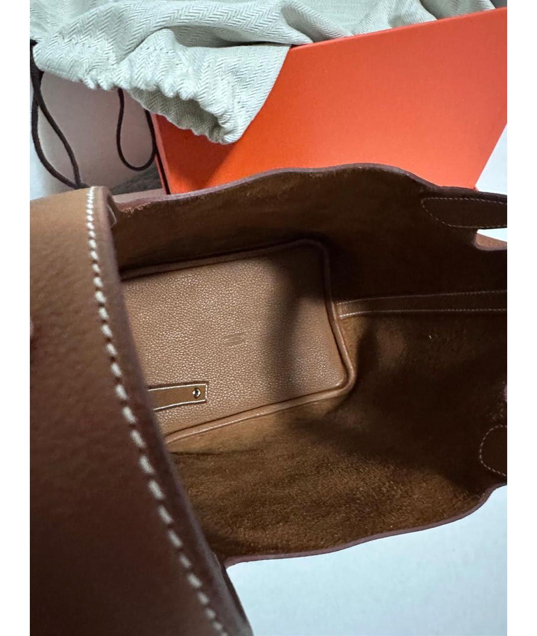 HERMES Коричневая кожаная сумка с короткими ручками, фото 4