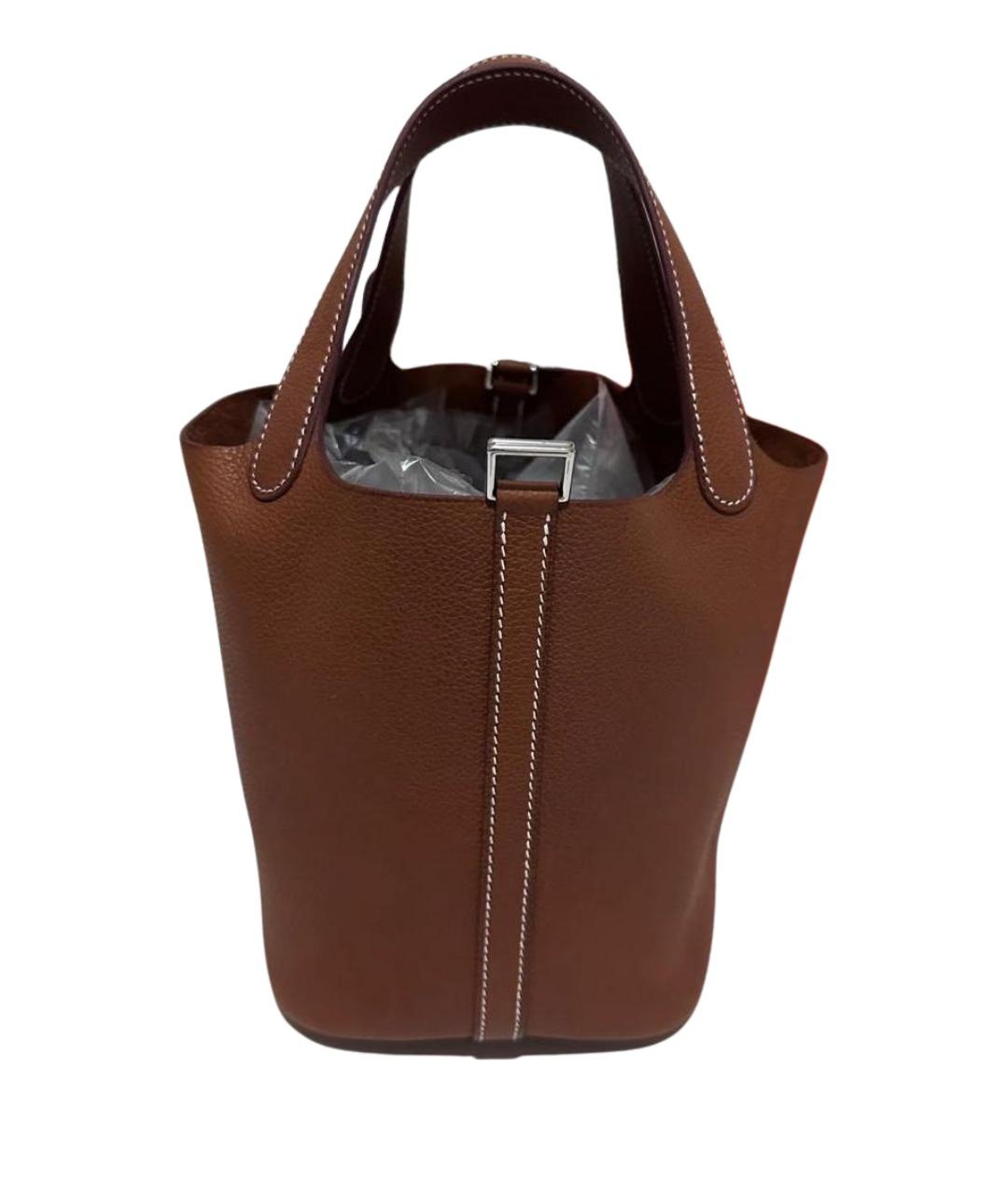HERMES Коричневая кожаная сумка с короткими ручками, фото 1