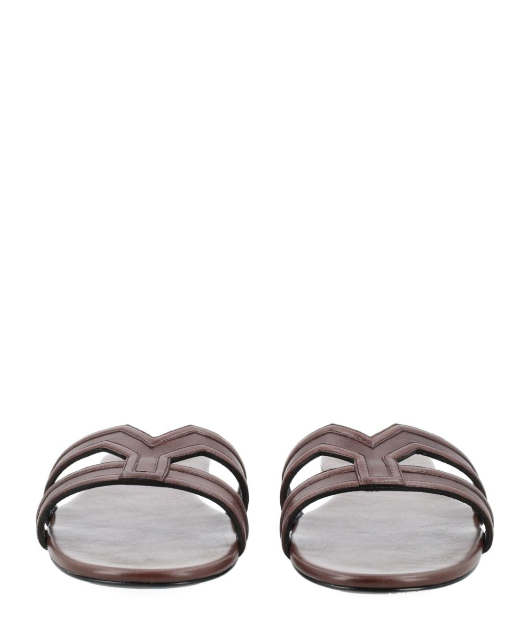 SAINT LAURENT Коричневые кожаные шлепанцы, фото 3