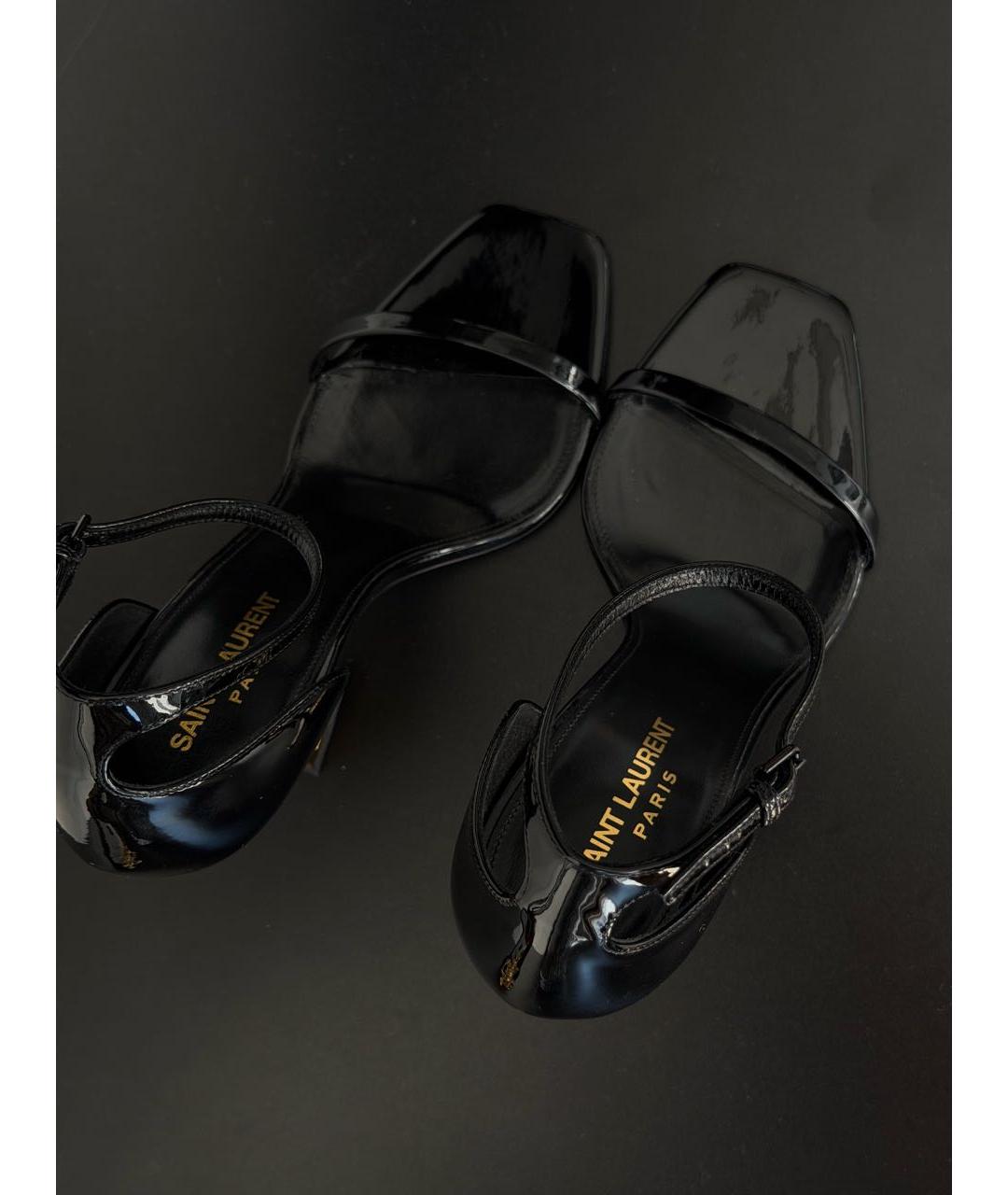 SAINT LAURENT Черные босоножки из лакированной кожи, фото 3