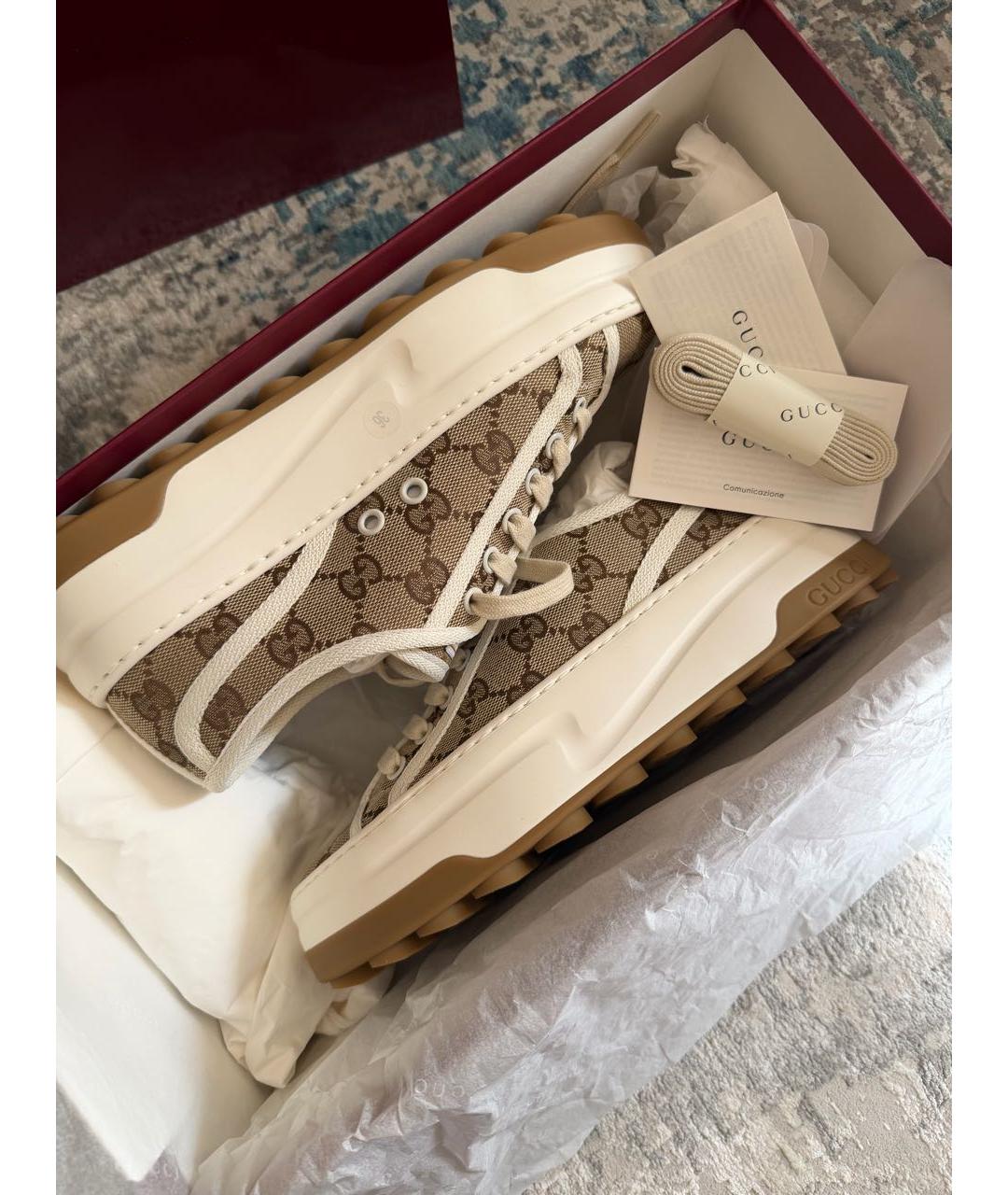 GUCCI Бежевые текстильные кеды, фото 4