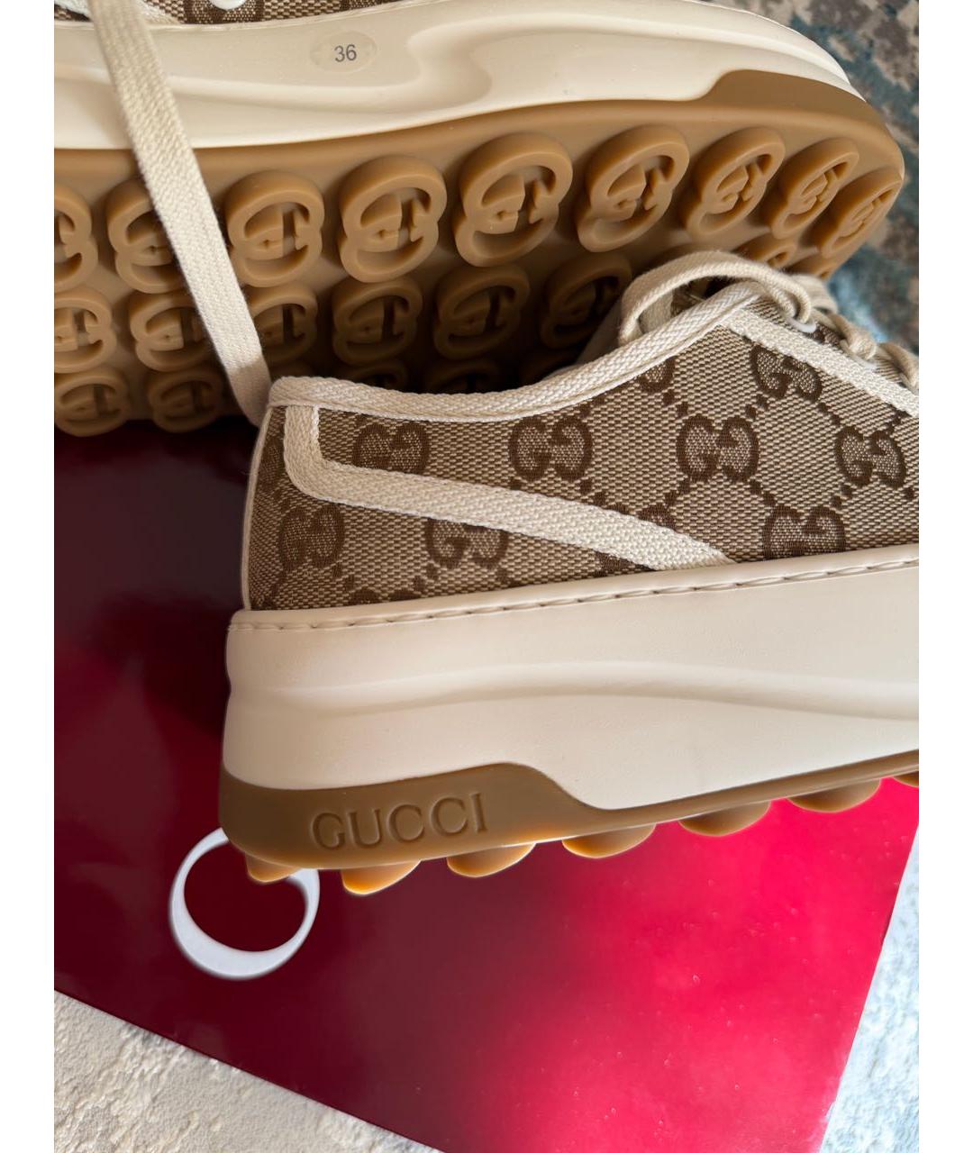 GUCCI Бежевые текстильные кеды, фото 8