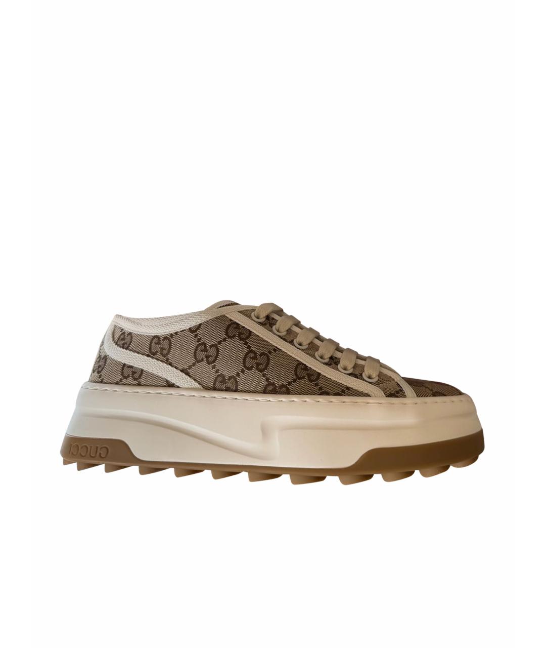 GUCCI Бежевые текстильные кеды, фото 1