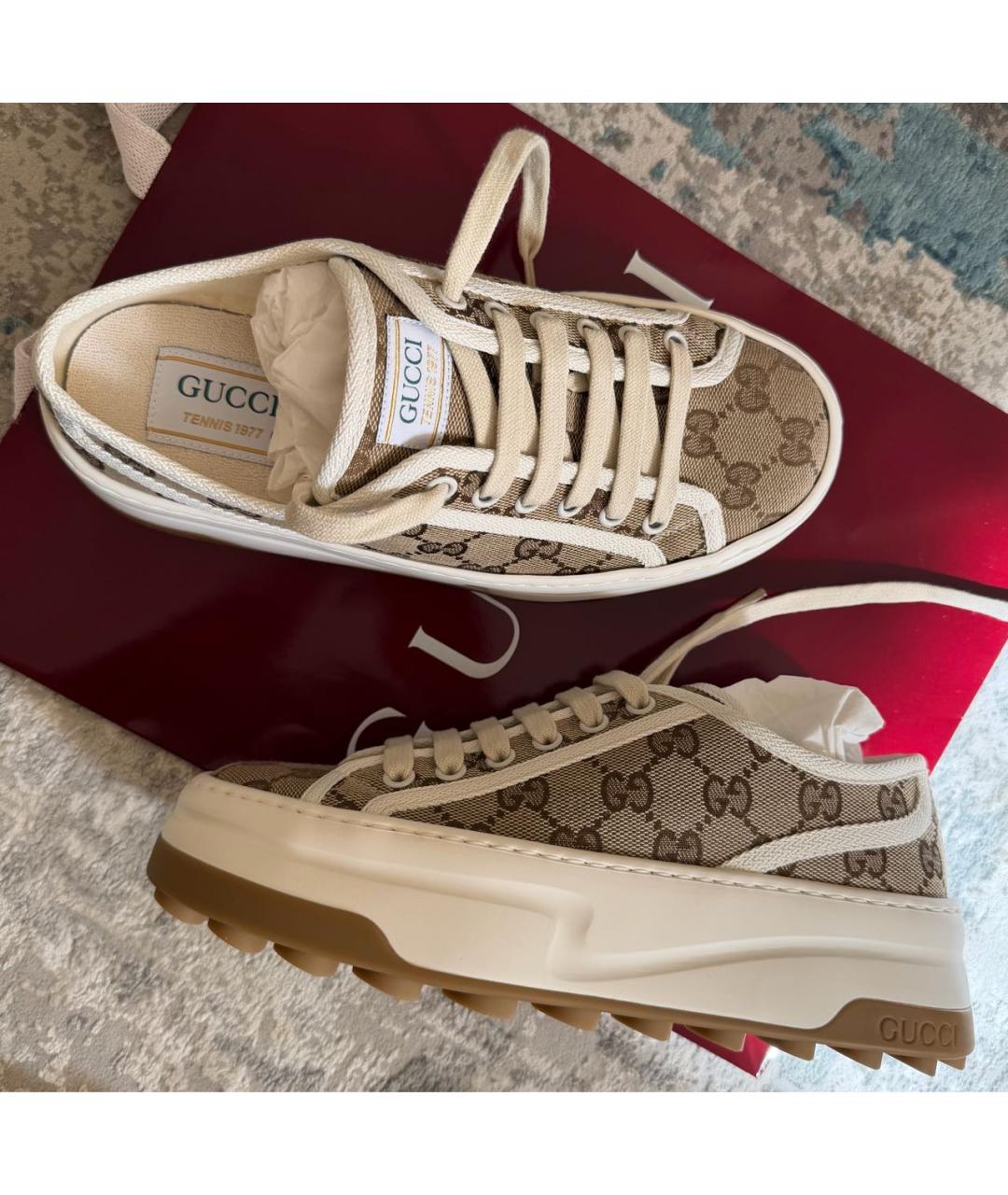 GUCCI Бежевые текстильные кеды, фото 9