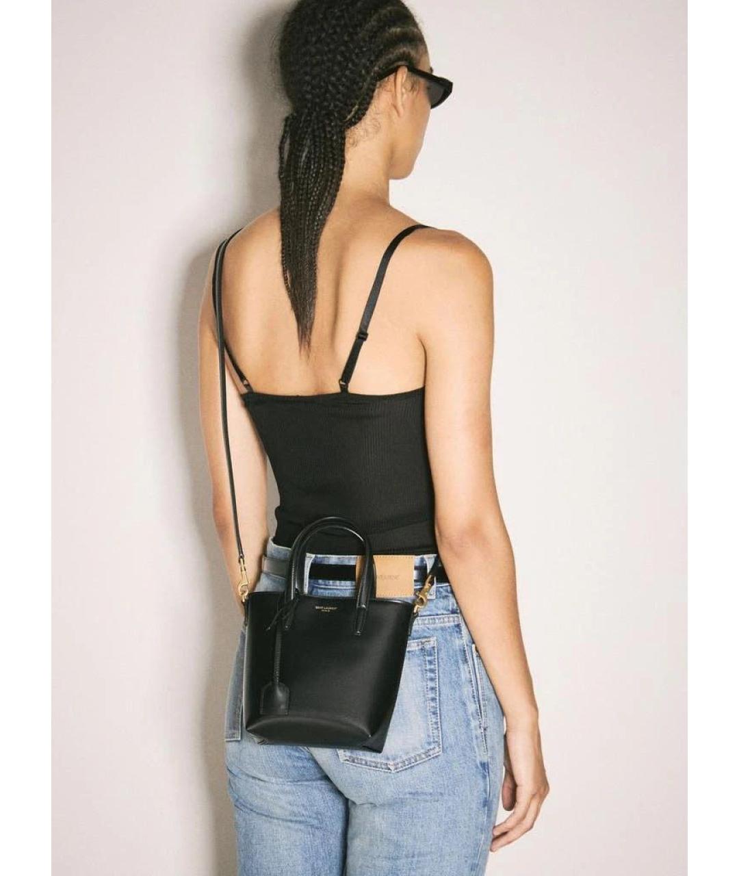 SAINT LAURENT Черная кожаная сумка с короткими ручками, фото 5