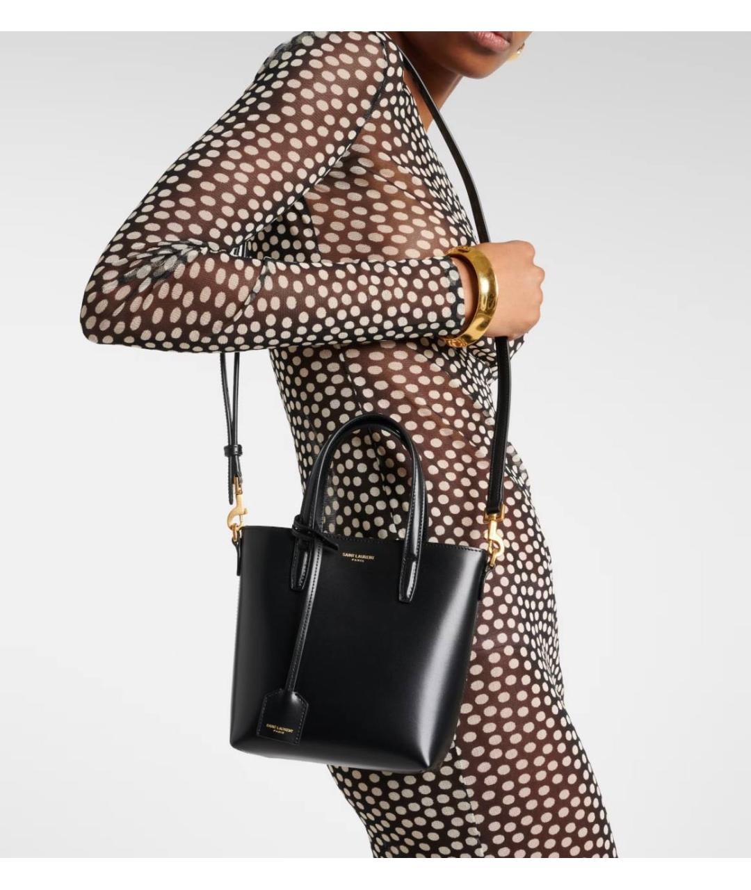 SAINT LAURENT Черная кожаная сумка с короткими ручками, фото 2