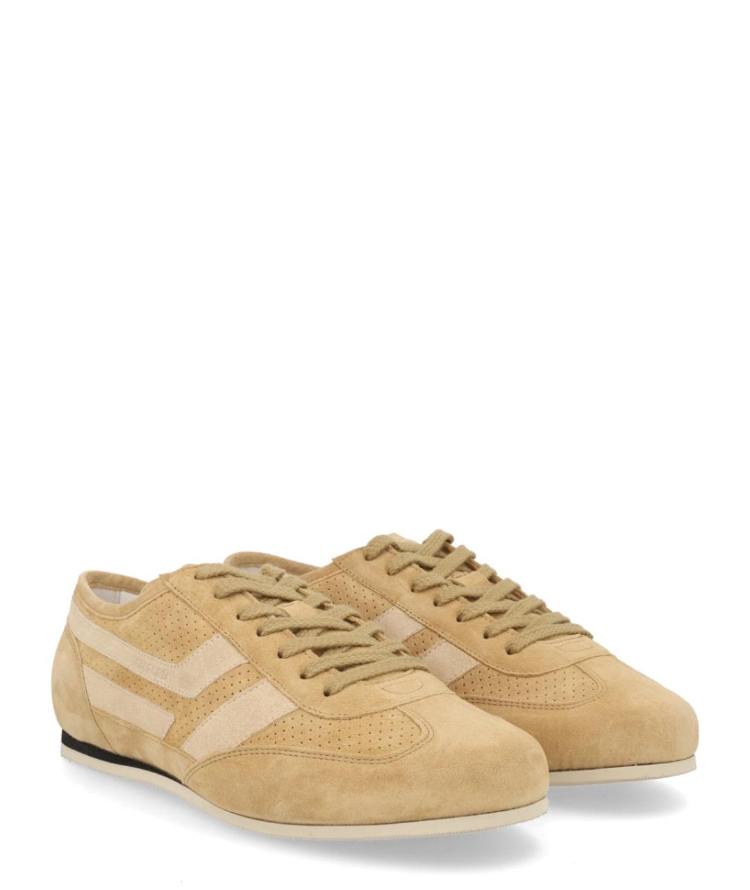 TOM FORD Бежевые кожаные низкие кроссовки / кеды, фото 2