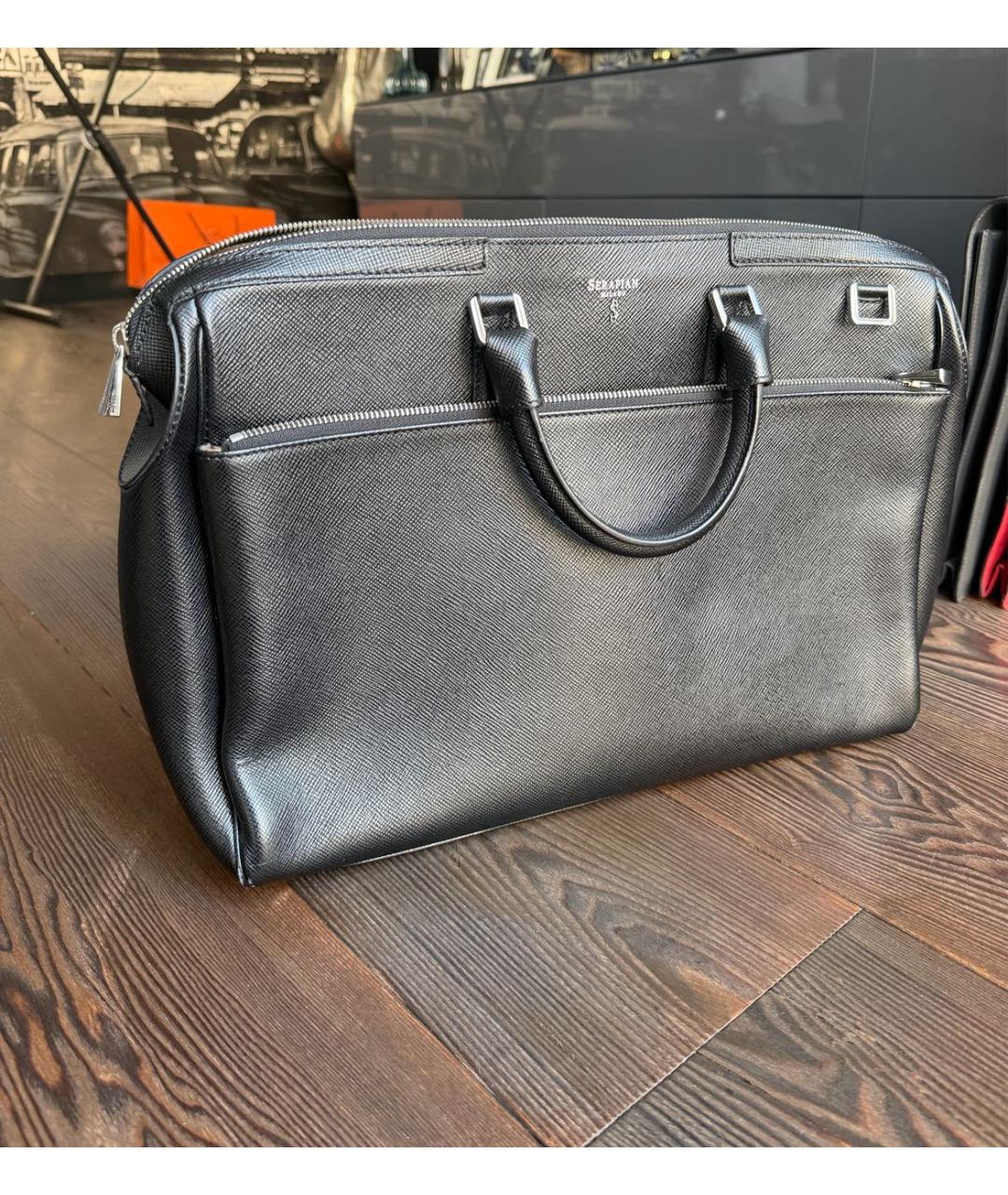 SERAPIAN Черный кожаный портфель, фото 5