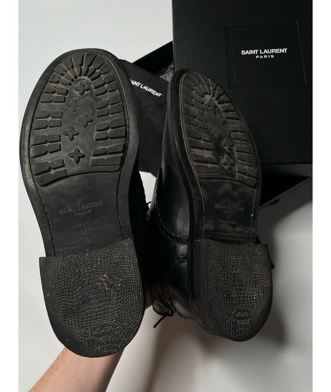 SAINT LAURENT Черные кожаные высокие ботинки, фото 3