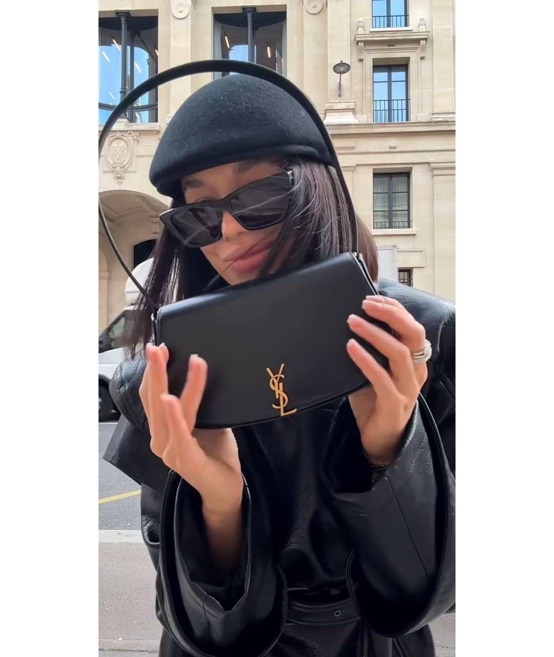 SAINT LAURENT Черная кожаная сумка с короткими ручками, фото 4