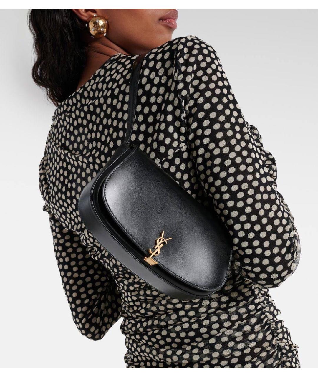 SAINT LAURENT Черная кожаная сумка с короткими ручками, фото 2