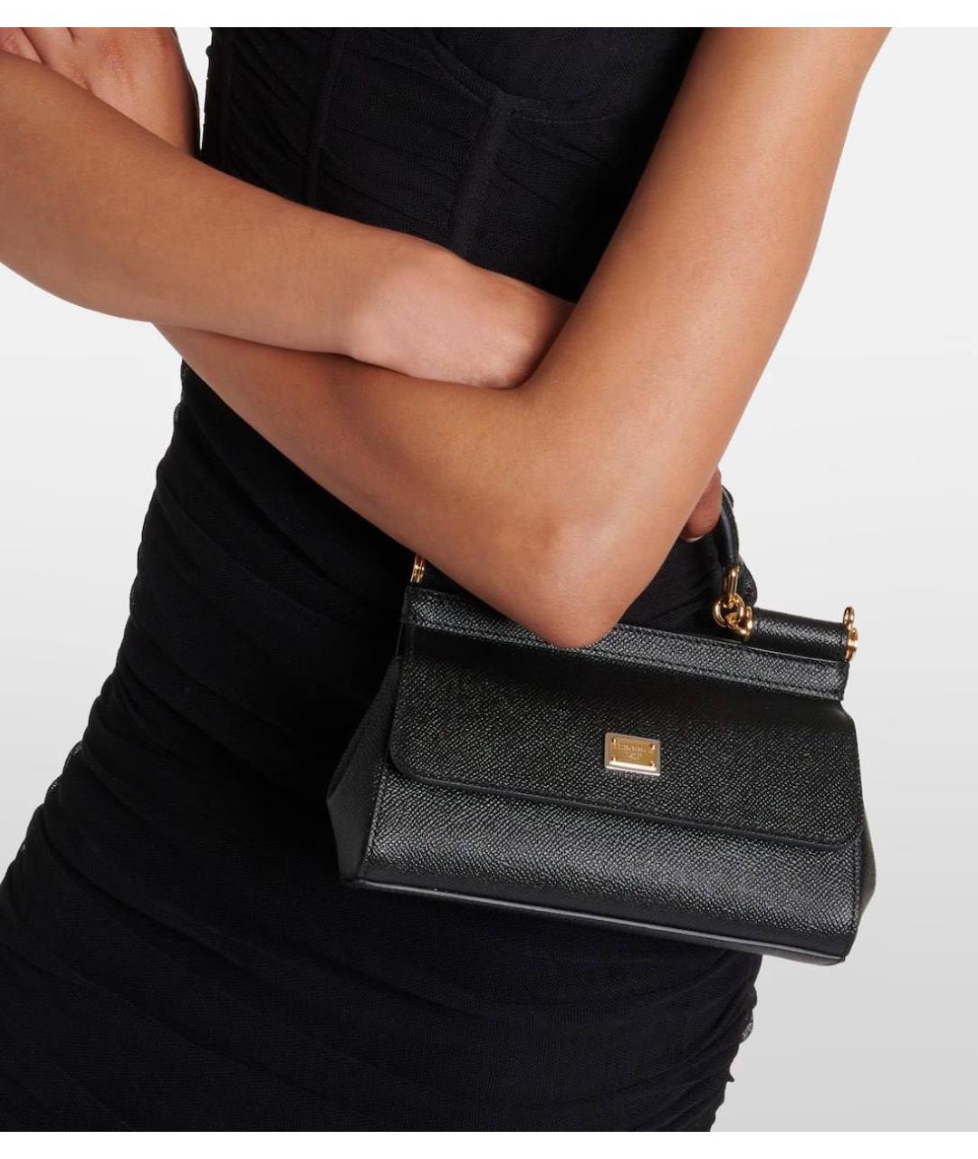 DOLCE&GABBANA Черная кожаная сумка с короткими ручками, фото 6