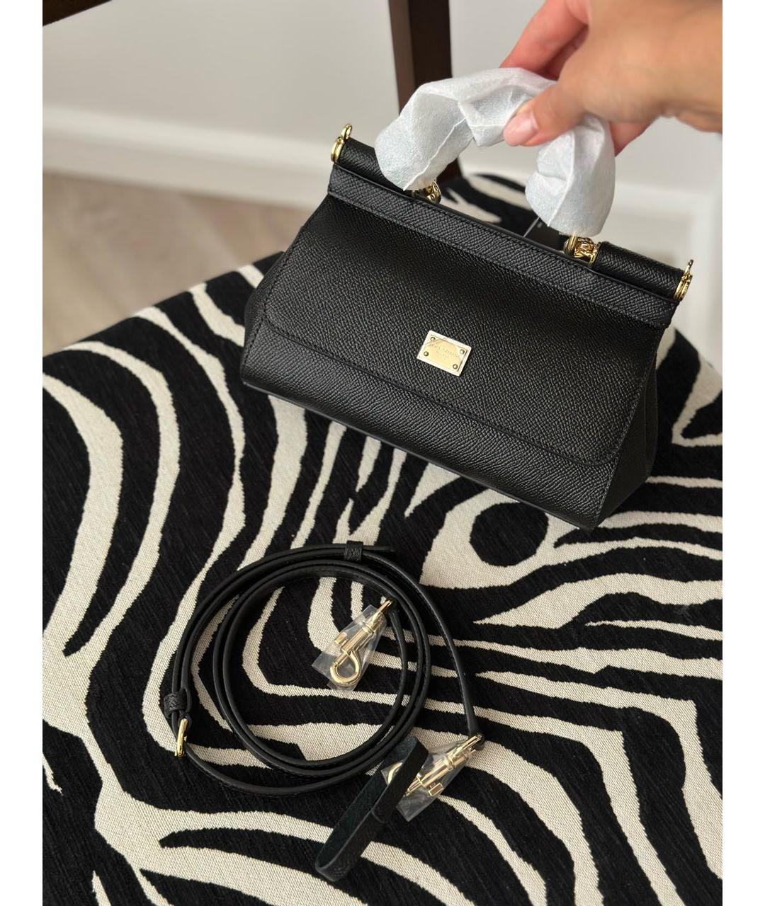 DOLCE&GABBANA Черная кожаная сумка с короткими ручками, фото 3