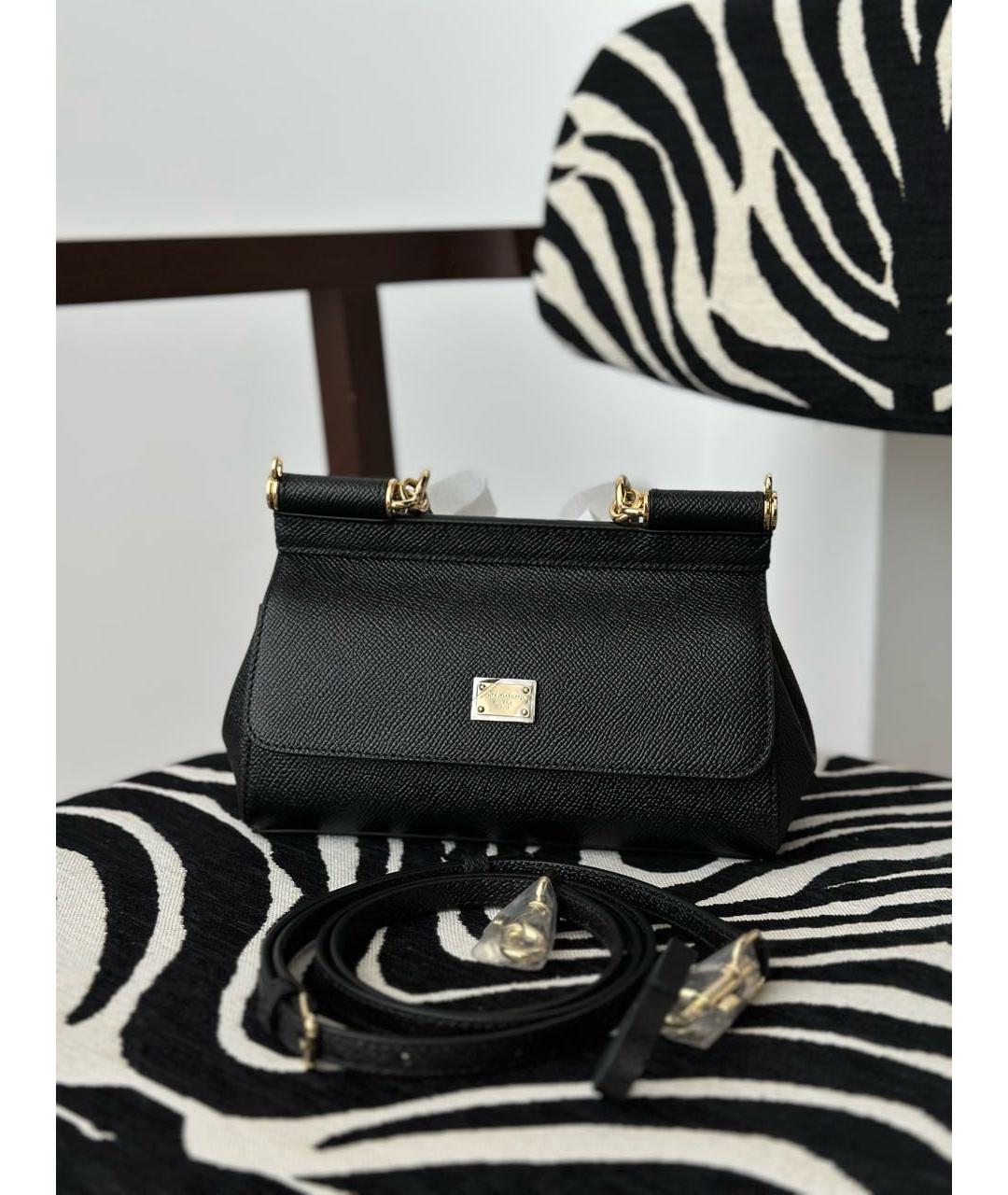 DOLCE&GABBANA Черная кожаная сумка с короткими ручками, фото 2