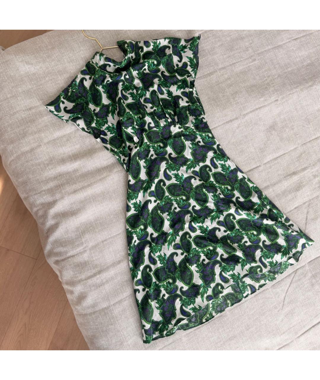 SANDRO Зеленые шелковое повседневное платье, фото 2