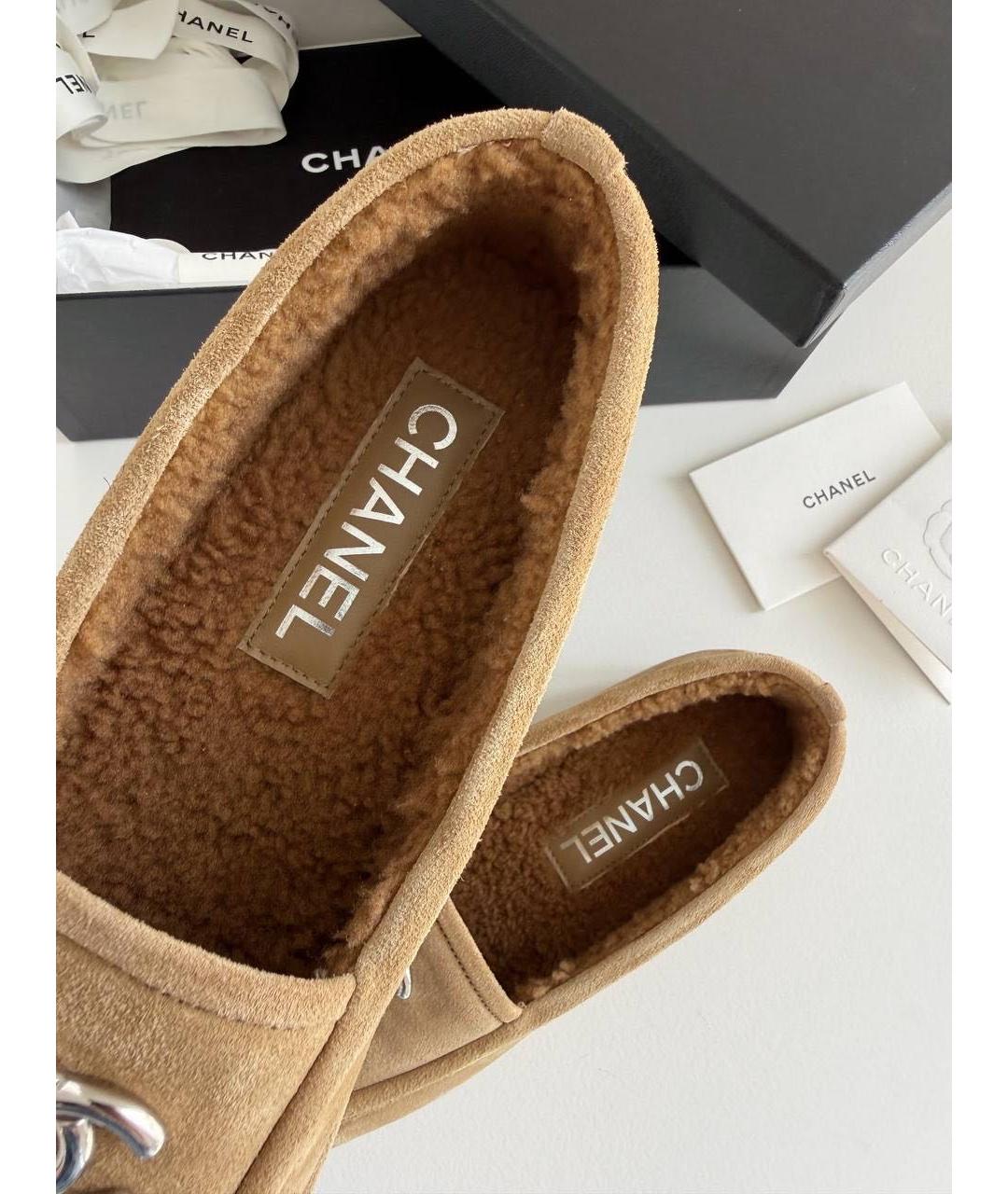 CHANEL Бежевые замшевые лоферы, фото 7