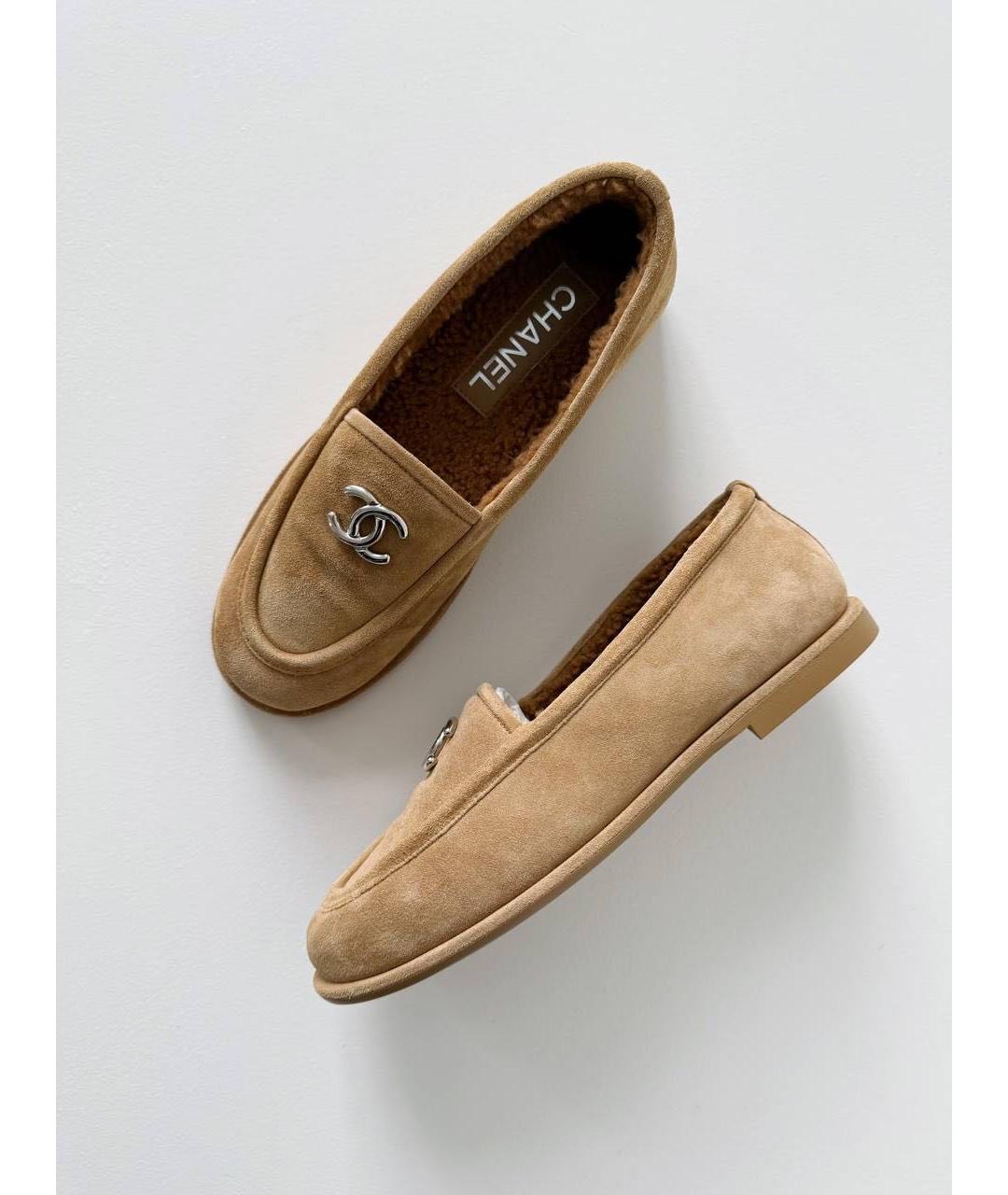 CHANEL Бежевые замшевые лоферы, фото 9
