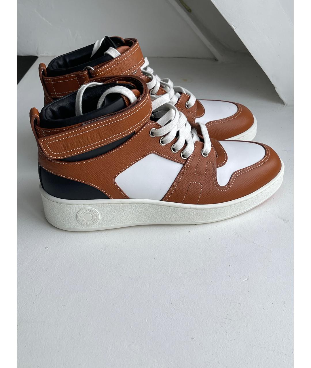 HERMES Белые кожаные кроссовки, фото 7