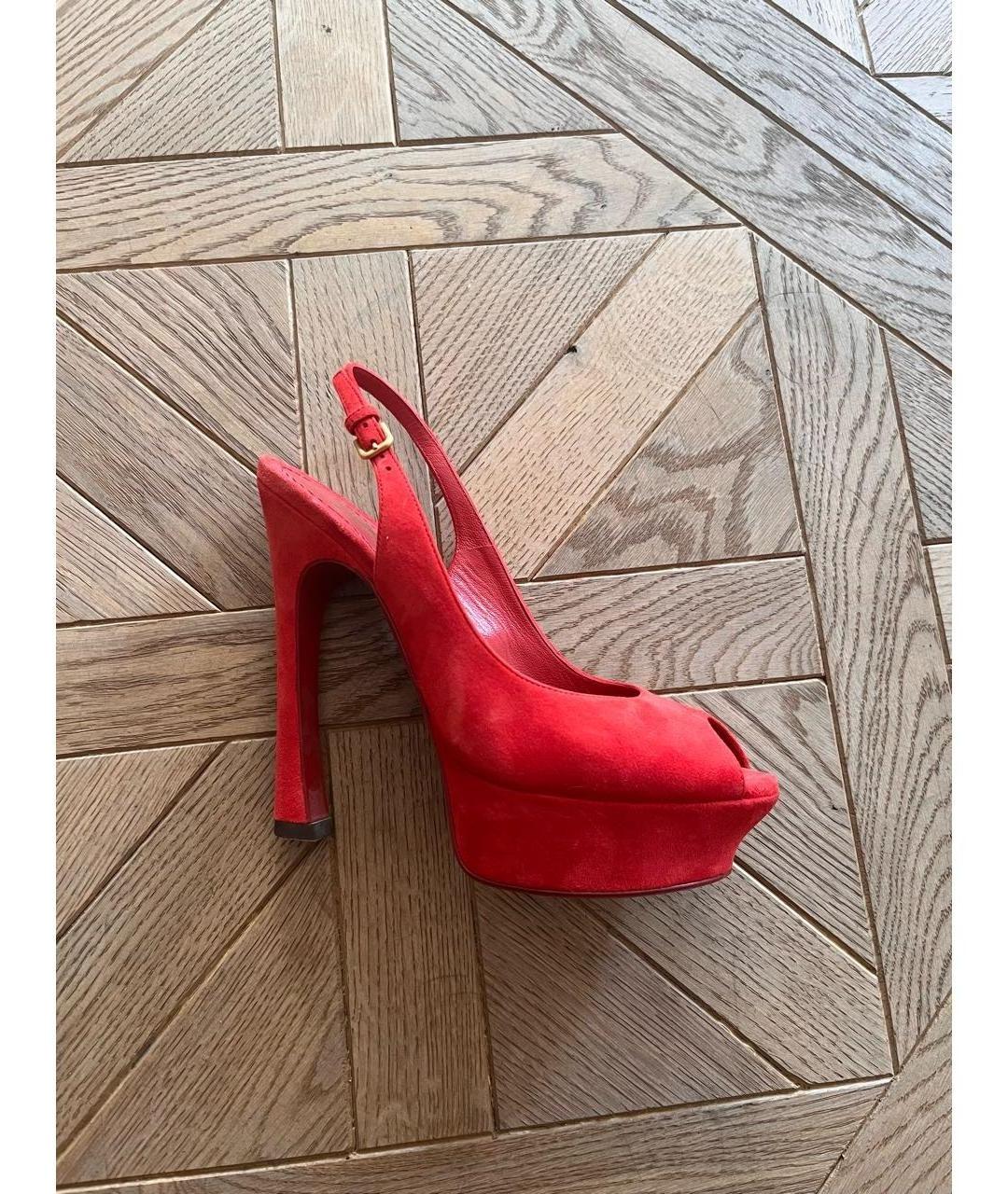 SAINT LAURENT Красные замшевые босоножки, фото 6