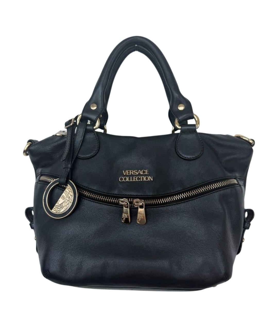 VERSACE COLLECTION Черная кожаная сумка тоут, фото 9