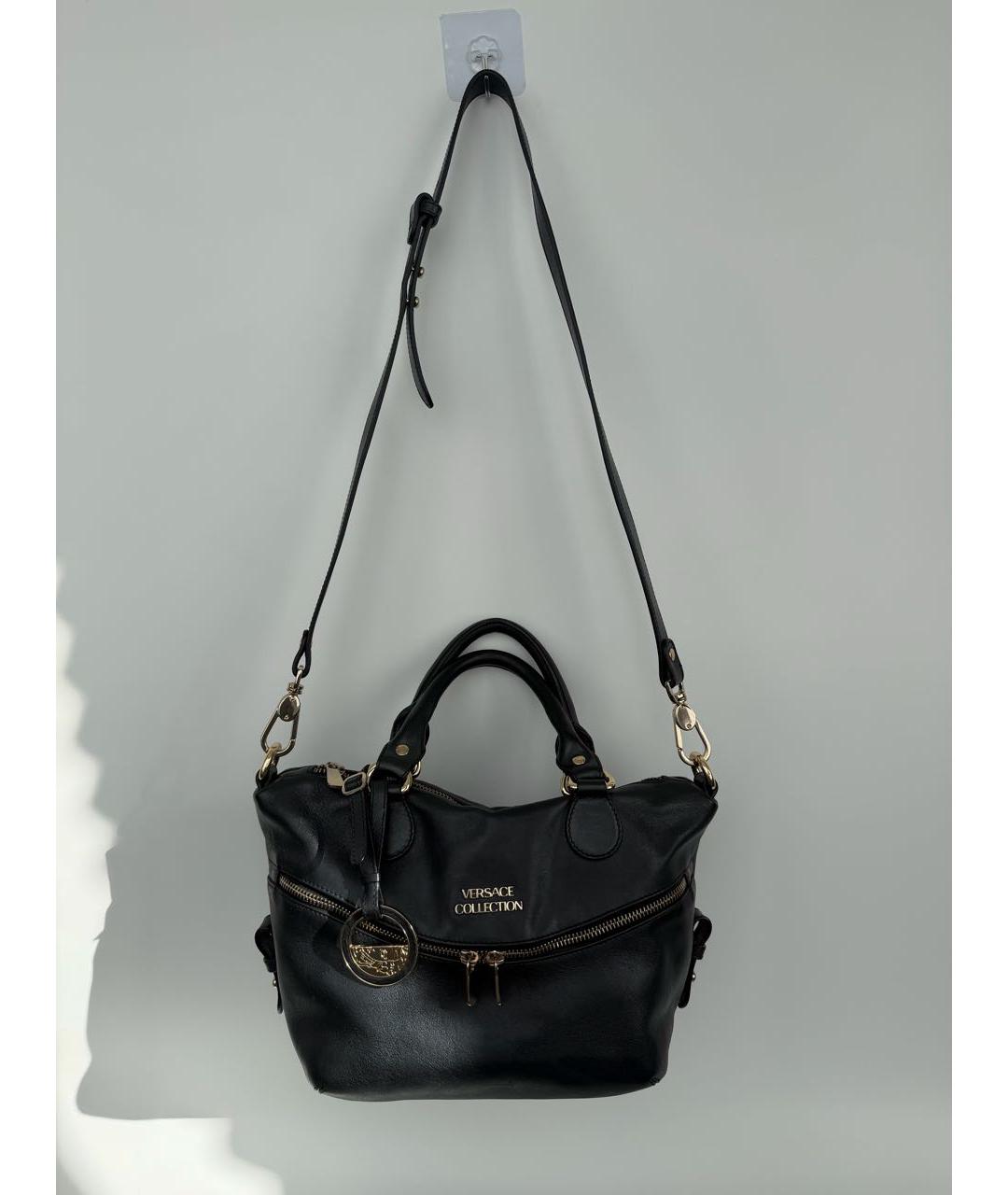 VERSACE COLLECTION Черная кожаная сумка тоут, фото 7