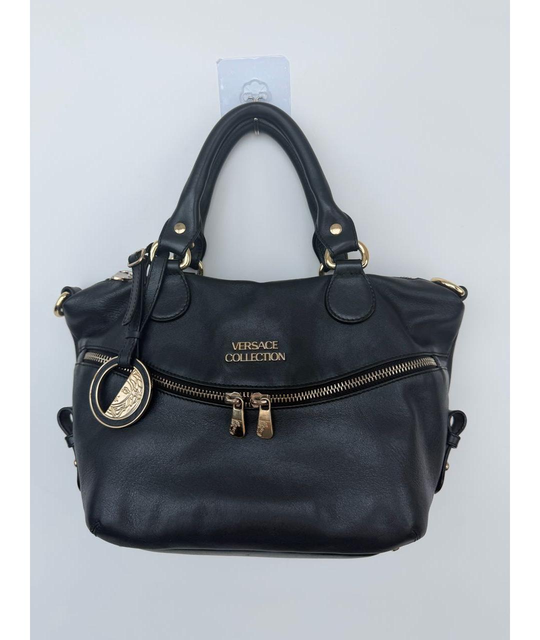 VERSACE COLLECTION Черная кожаная сумка тоут, фото 8