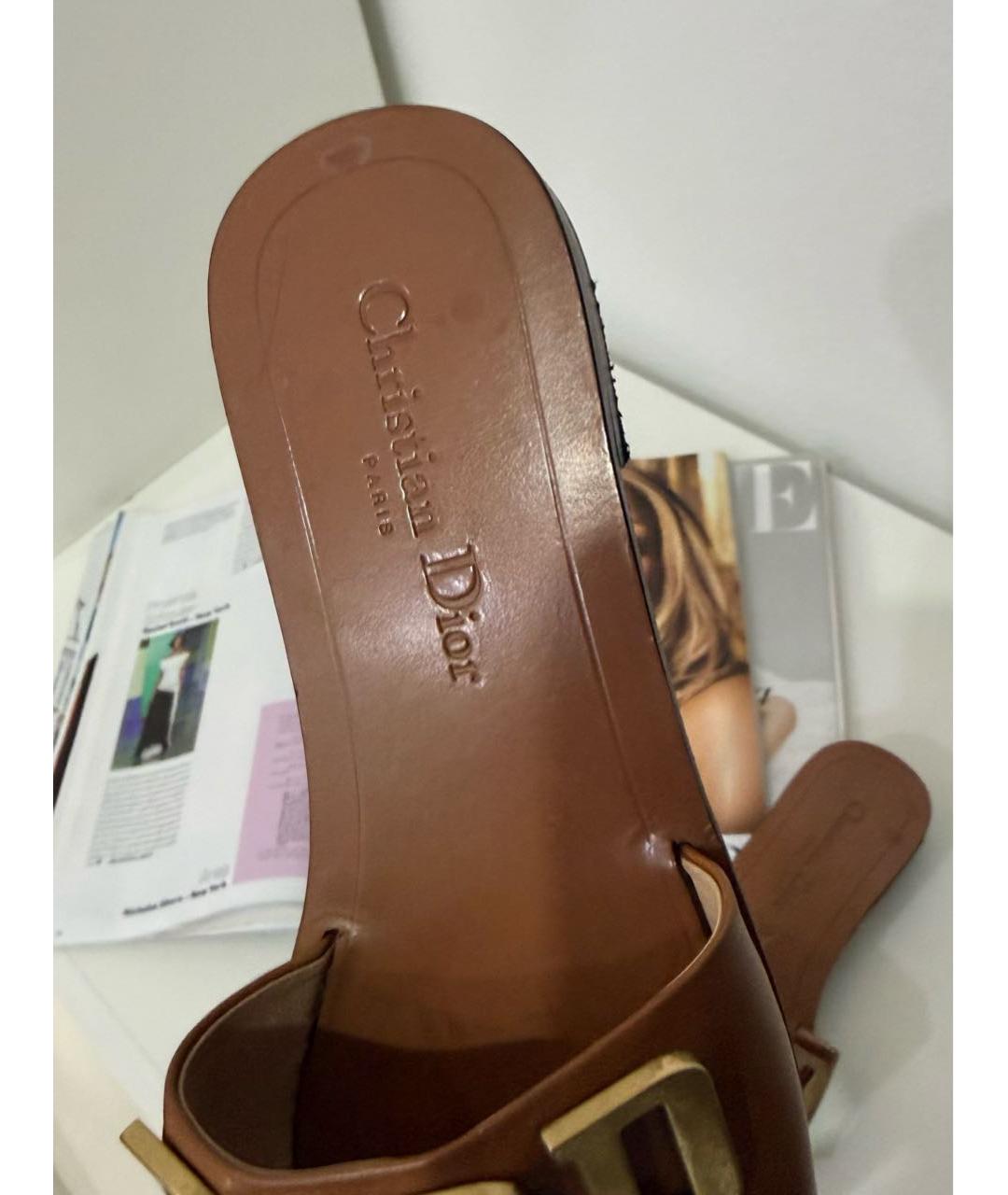 CHRISTIAN DIOR Коричневые кожаные шлепанцы, фото 6