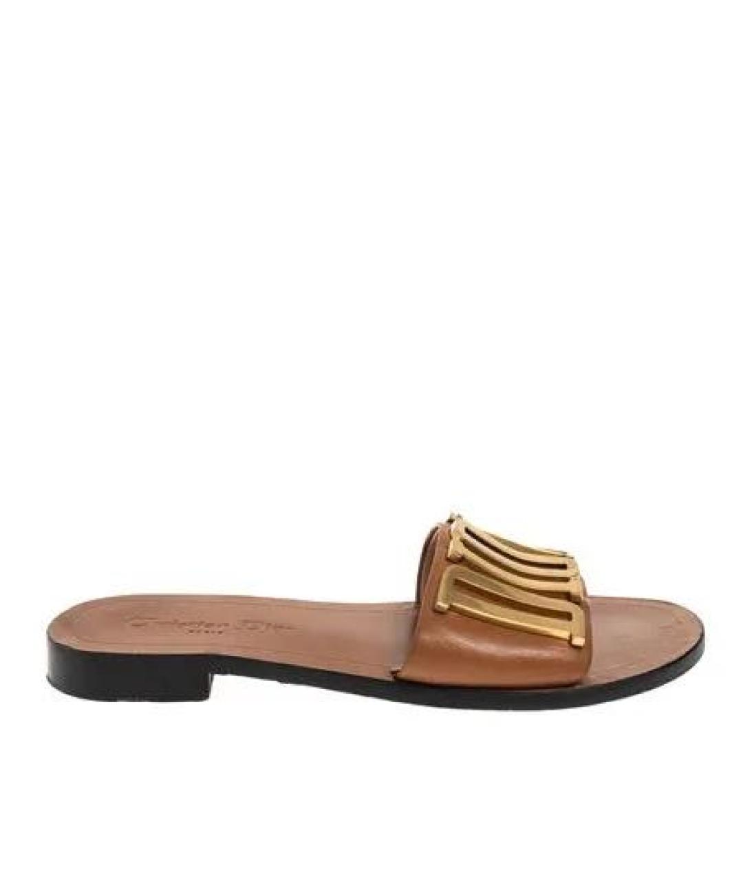 CHRISTIAN DIOR Коричневые кожаные шлепанцы, фото 9