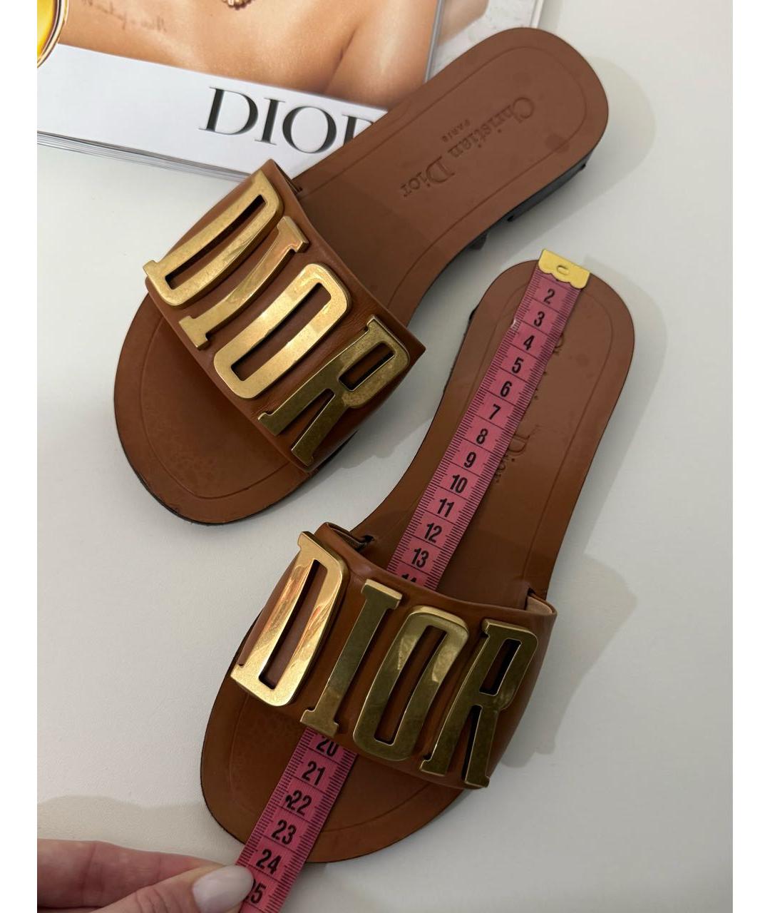 CHRISTIAN DIOR Коричневые кожаные шлепанцы, фото 3