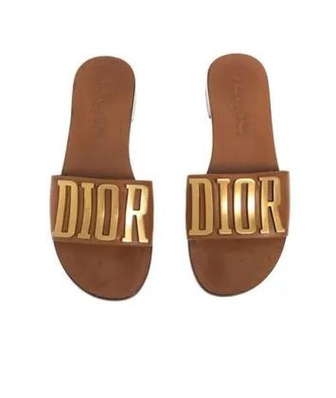 CHRISTIAN DIOR Коричневые кожаные шлепанцы, фото 2