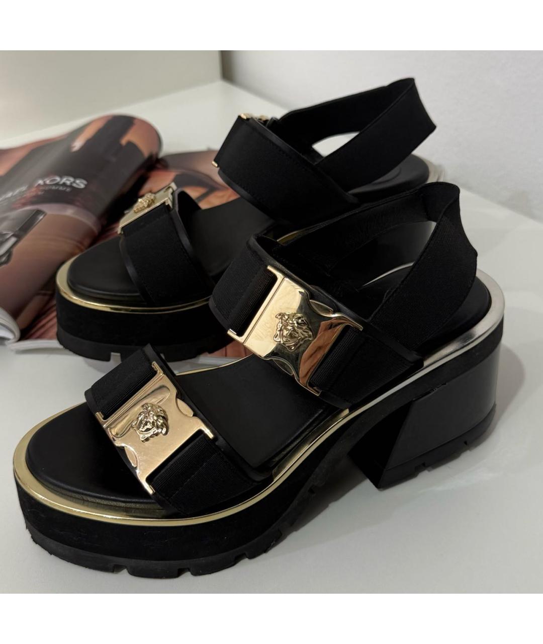 VERSACE Черные кожаные босоножки, фото 8