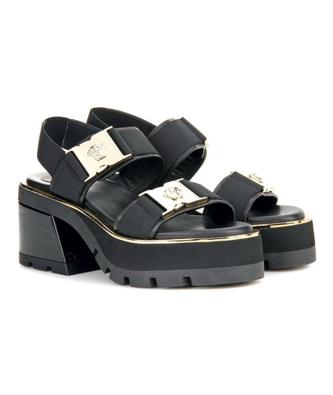 VERSACE Черные кожаные босоножки, фото 2