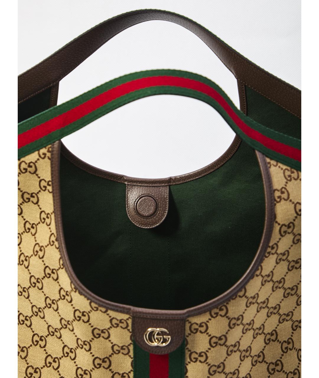 GUCCI Коричневая хлопковая сумка с короткими ручками, фото 4