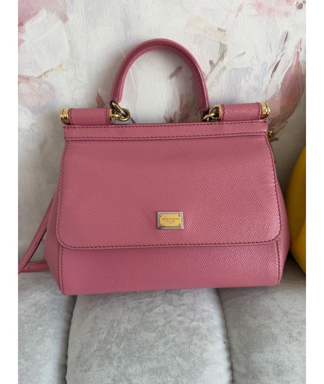 DOLCE&GABBANA Розовая кожаная сумка через плечо, фото 7