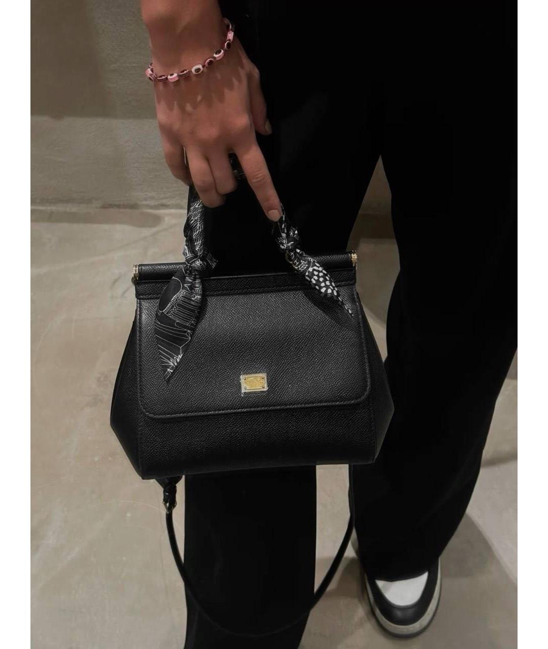 DOLCE&GABBANA Черная кожаная сумка с короткими ручками, фото 5