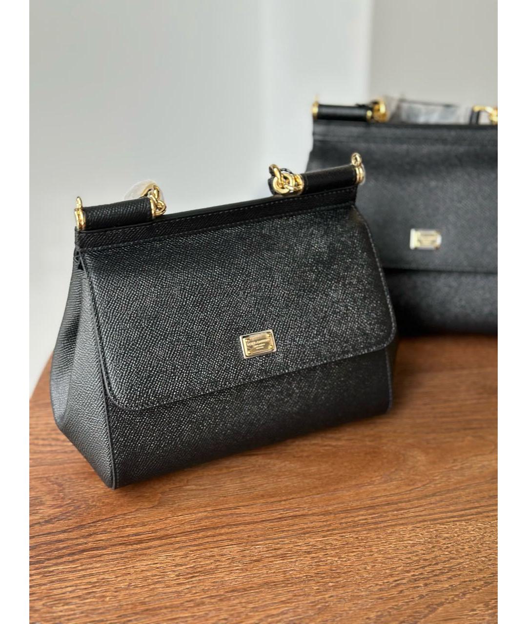 DOLCE&GABBANA Черная кожаная сумка с короткими ручками, фото 3