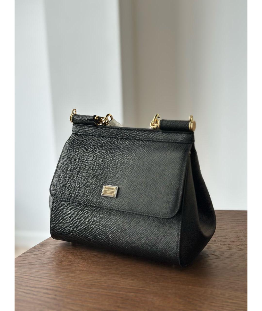 DOLCE&GABBANA Черная кожаная сумка с короткими ручками, фото 2