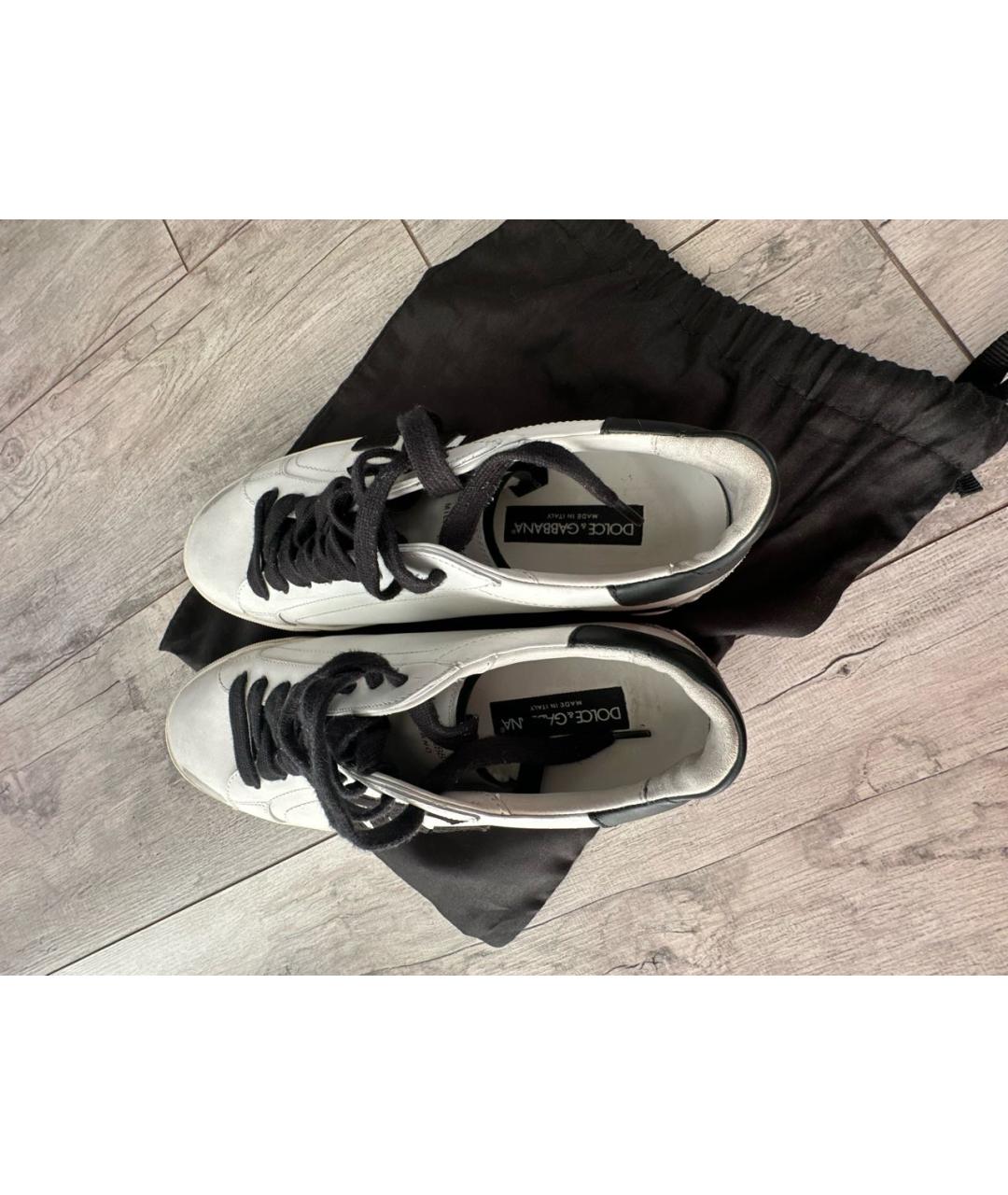 DOLCE&GABBANA Белые кожаные низкие кроссовки / кеды, фото 3