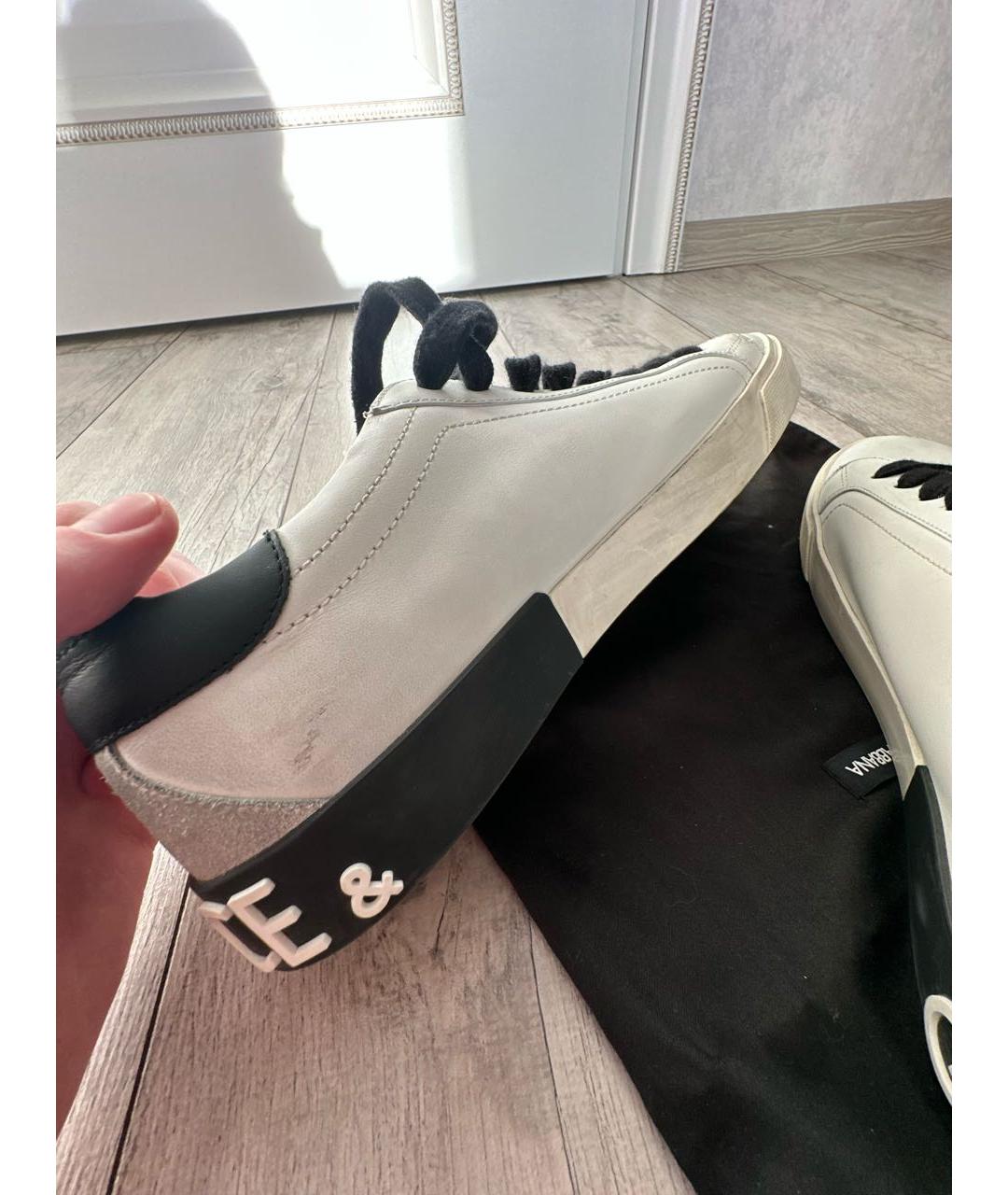 DOLCE&GABBANA Белые кожаные низкие кроссовки / кеды, фото 5