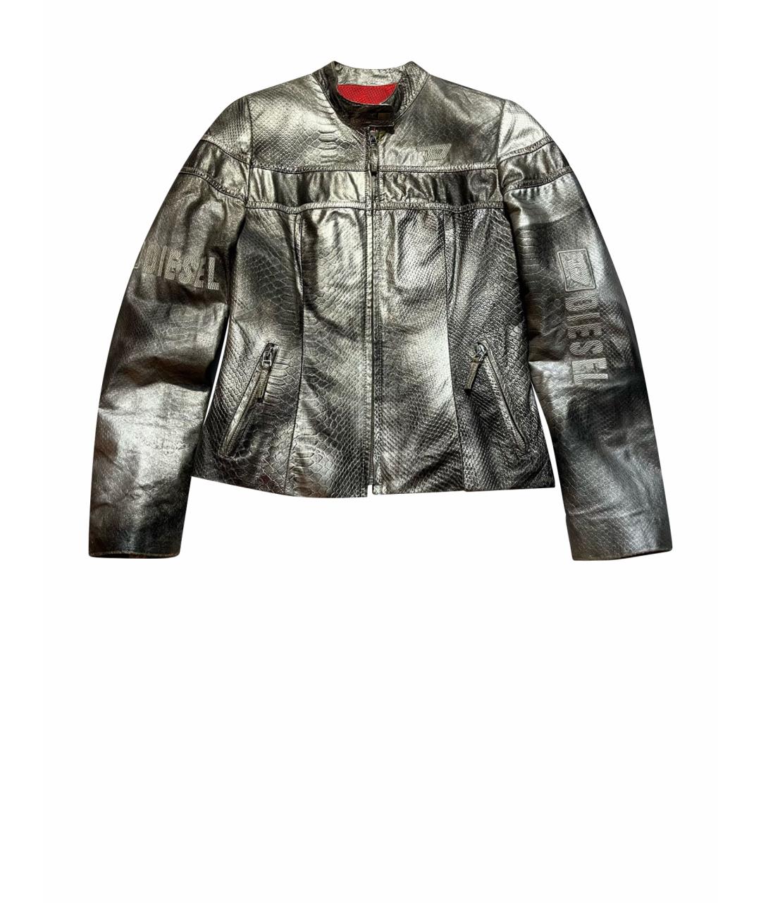 DIESEL Серебряная кожаная куртка, фото 1