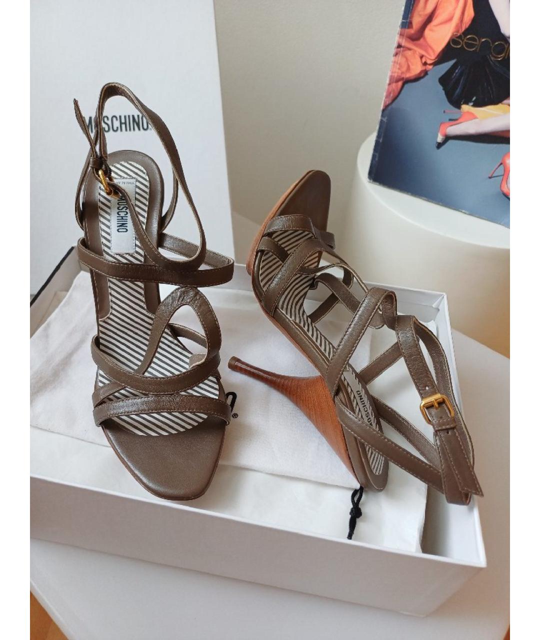 MOSCHINO Коричневые кожаные босоножки, фото 5
