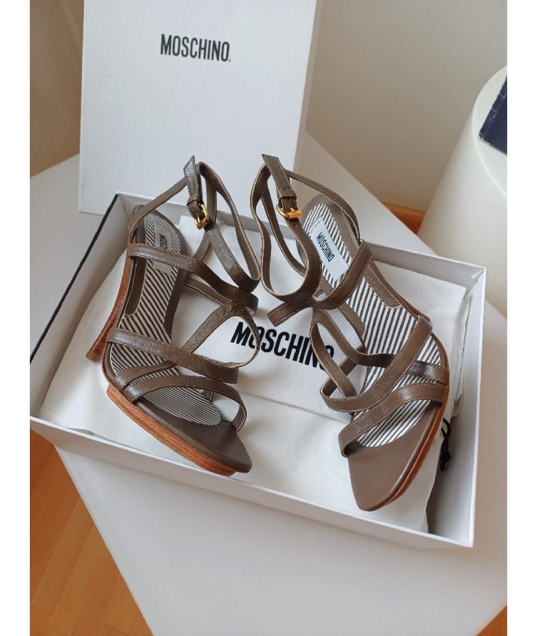 MOSCHINO Коричневые кожаные босоножки, фото 3