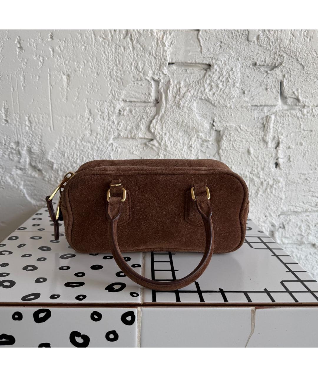 MIU MIU Коричневая замшевая сумка с короткими ручками, фото 3