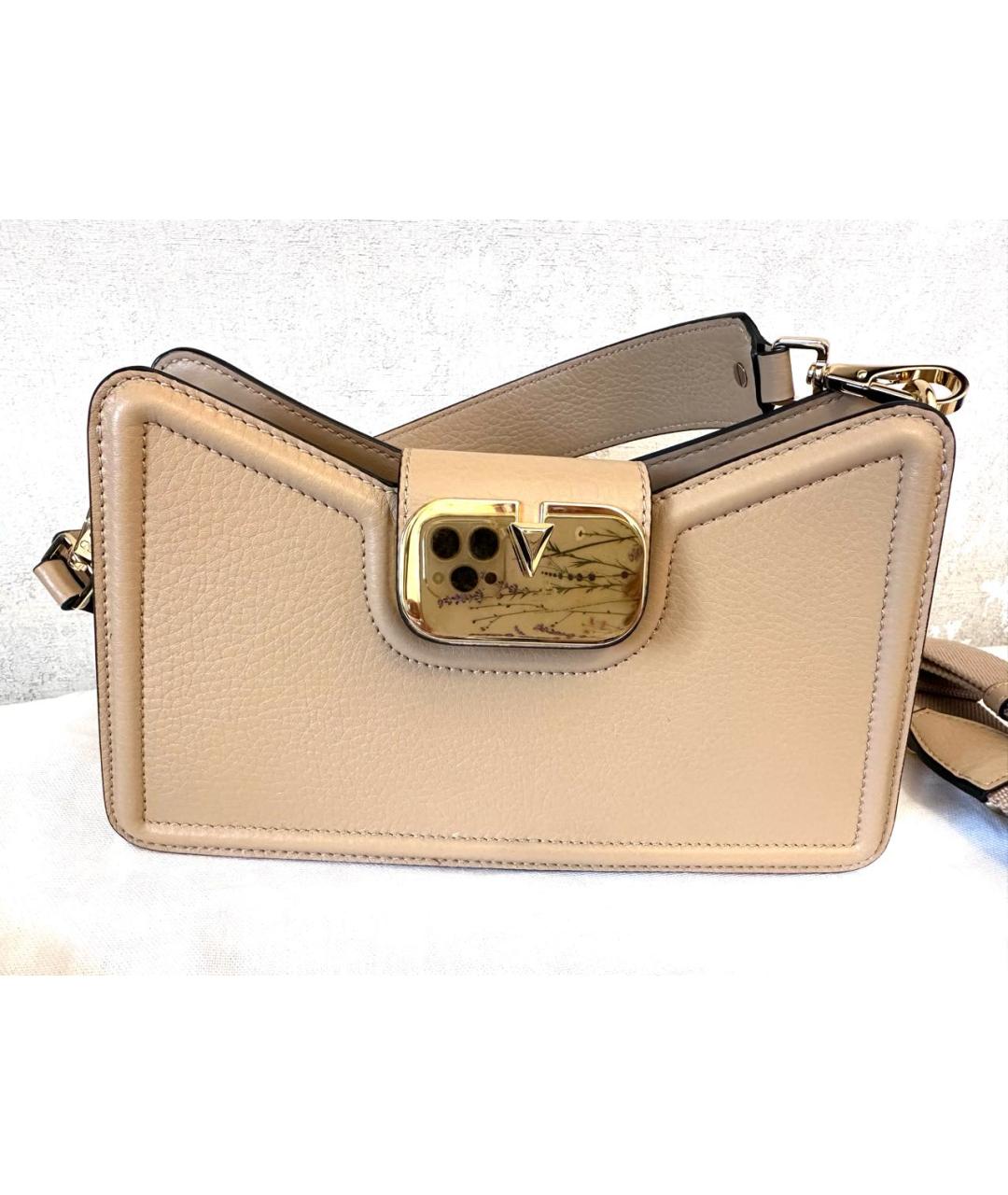 VALENTINO Бежевая кожаная сумка с короткими ручками, фото 5