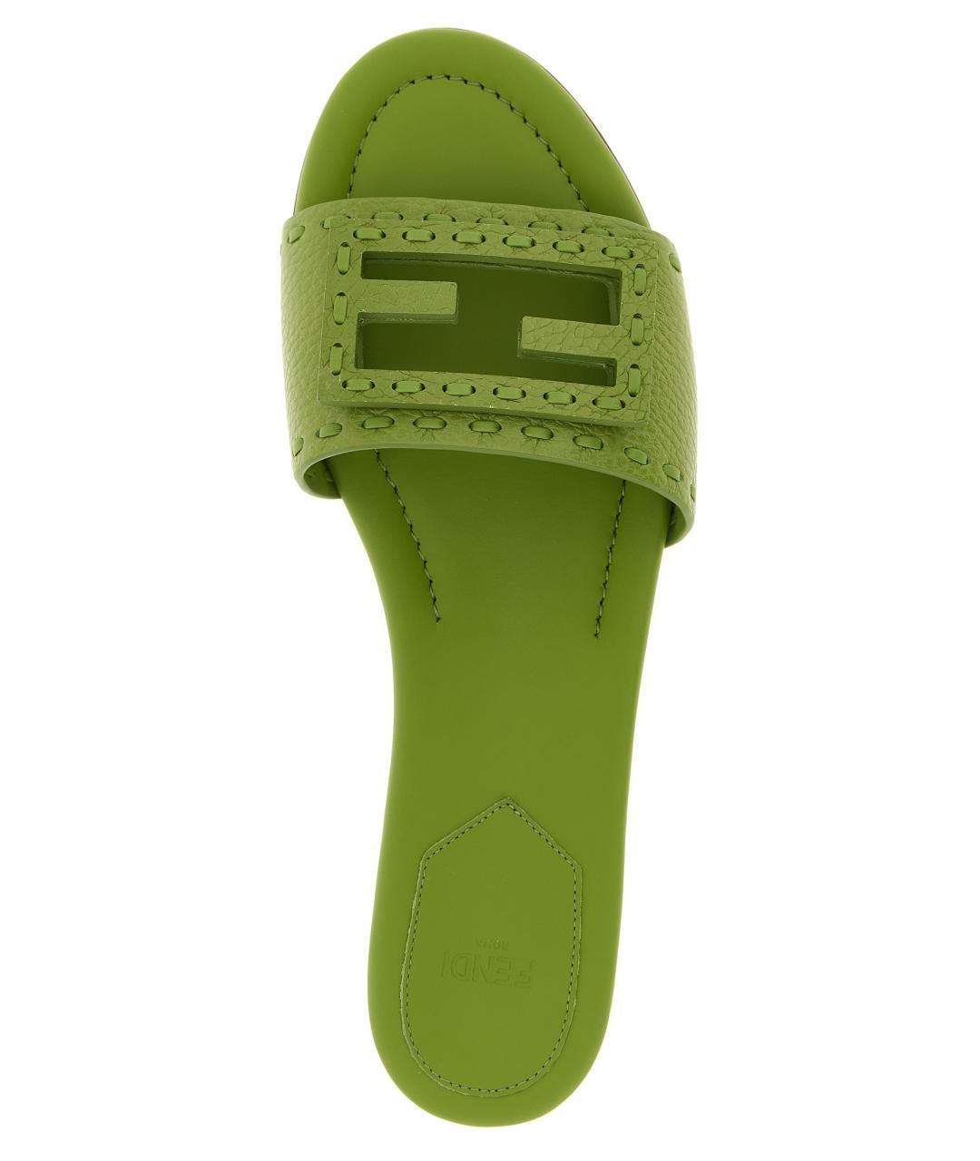 FENDI Зеленые кожаные шлепанцы, фото 4